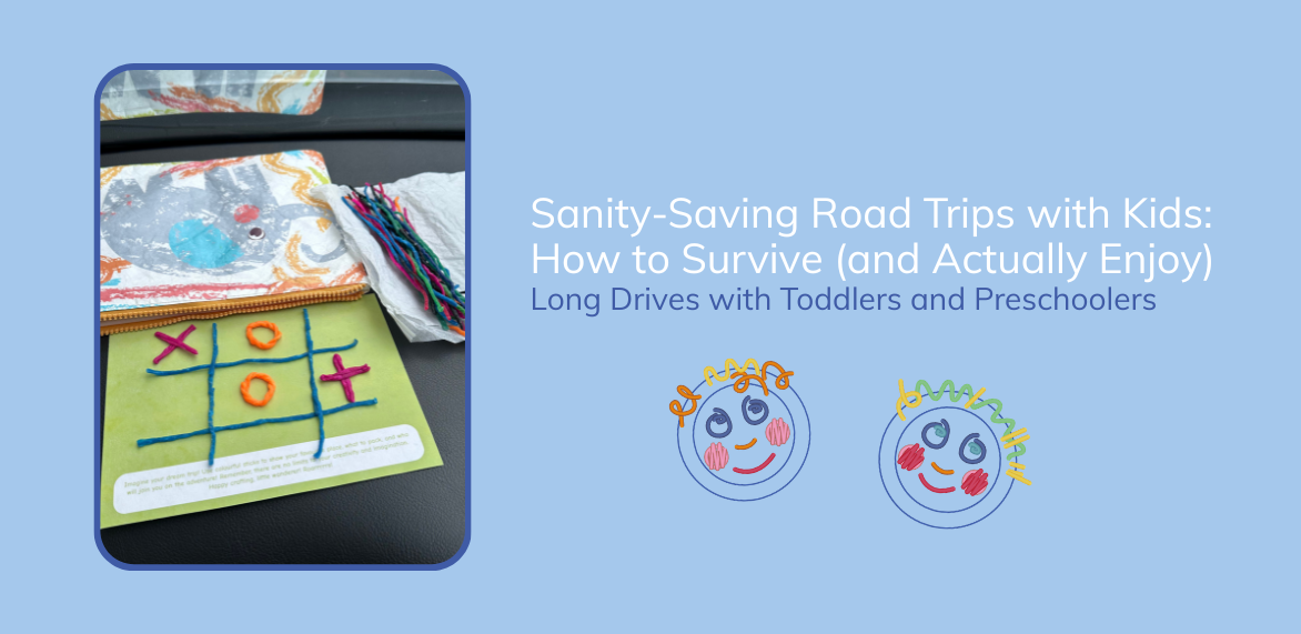 Twisty Kids wax sticks road trip activity for toddlers and preschoolers — reusable, screen-free travel toy with noughts and crosses design on a green activity card, stored in a zip pouch, for long drives with kids aged 3+
