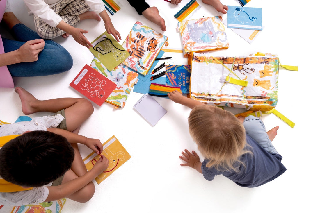 Child playing with colourful Crafty Curls screen-free activity