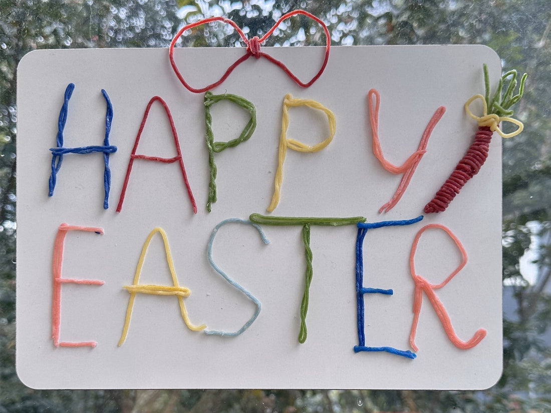 Happy Easter sign made with Crafty Curls – eco-friendly kids Easter craft activity