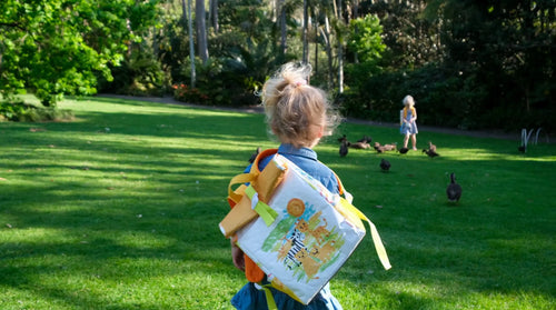Kids Safari Backpack - eco-friendly Tyvek toddler backpack with safari animal design for ages 3-6
