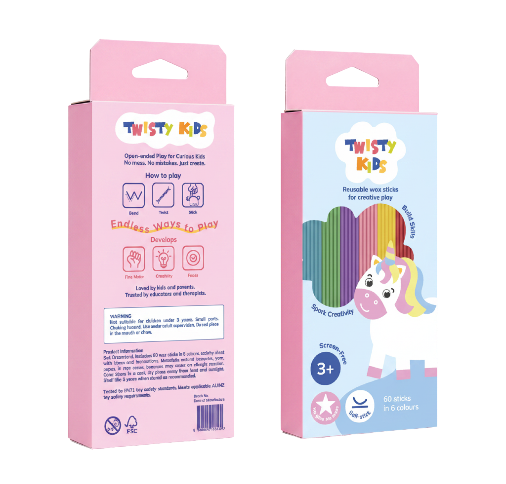 Two packages of Twisty Kids product on a white background